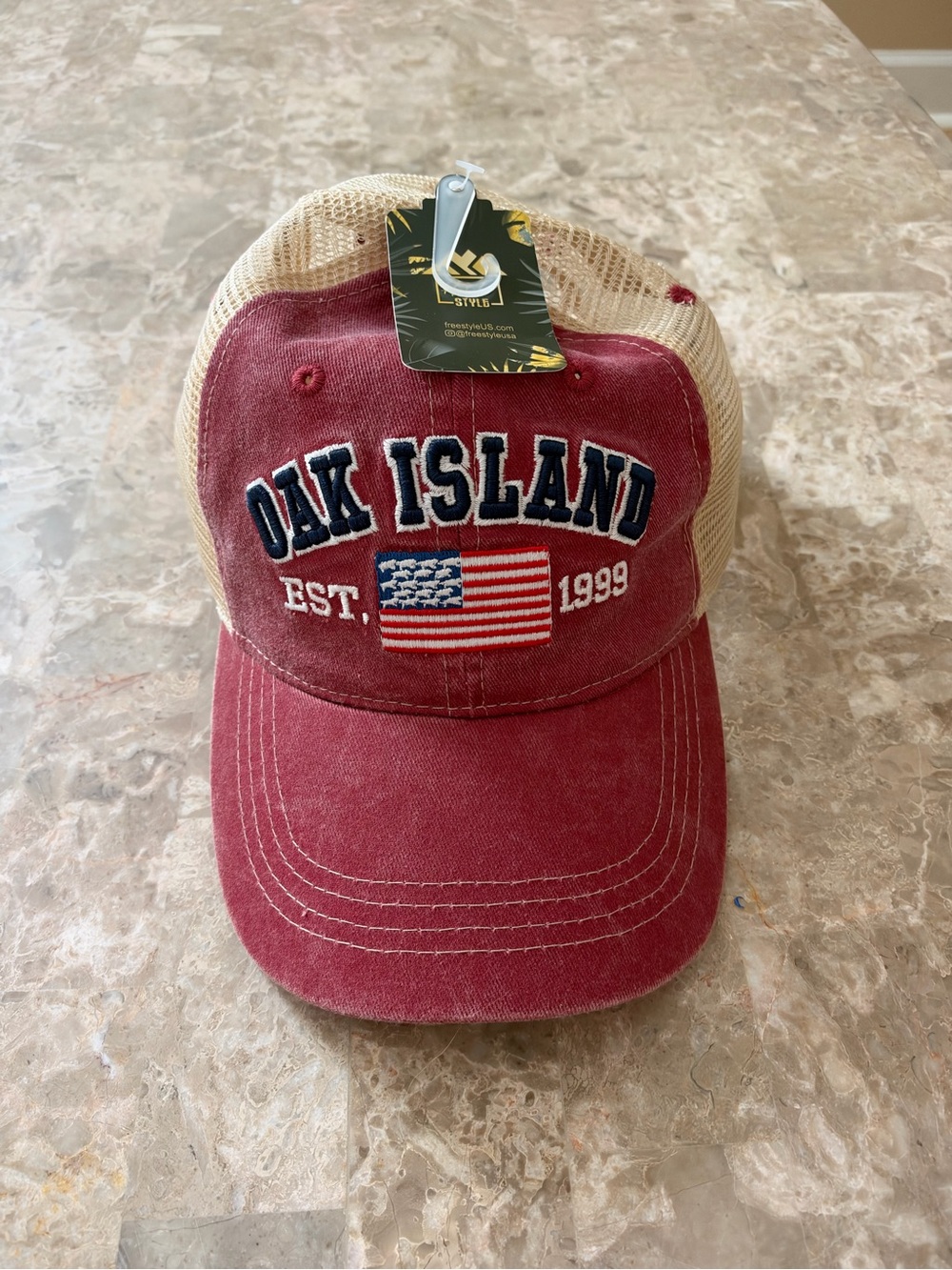 Oak Island, North Carolina - Red Mesh-Back Trucker Hat - Brand New